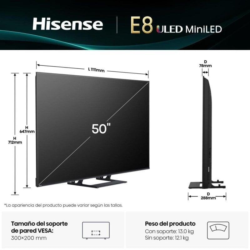 TV Hisense Mini LED 50E8Q 50" 4K UltraHD 144Hz Smart TV VIDAA Dolby Vision IQ Dolby Atmos