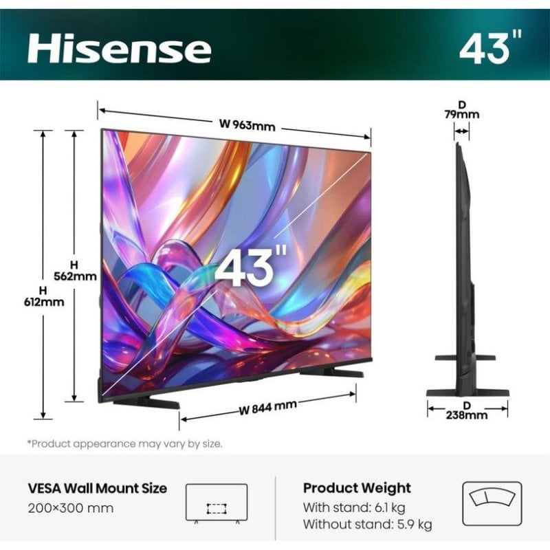 TV Hisense QLED 43Q7S 43" 4K UltraHD 60Hz Smart TV VIDAA HDR10+ Dolby Vision