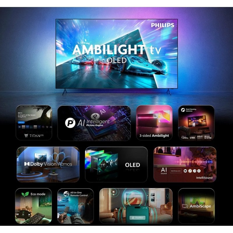 TV Philips OLED 55OLED761 55" 4K UltraHD 120Hz Smart TV Titan OS HDR10+ Dolby Atmos Ambilight