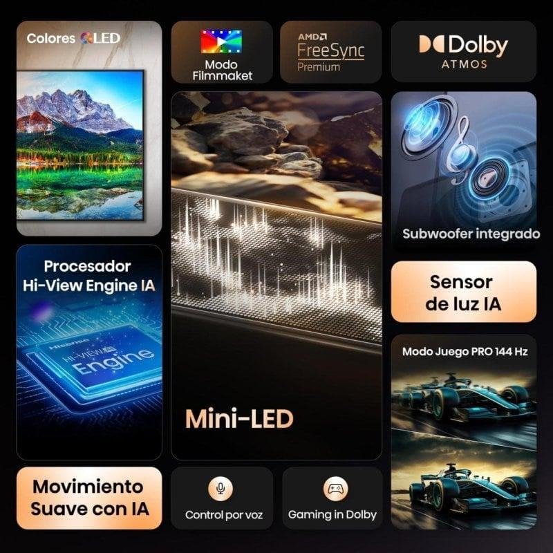 TV Hisense Mini LED 50E8Q 50" 4K UltraHD 144Hz Smart TV VIDAA Dolby Vision IQ Dolby Atmos