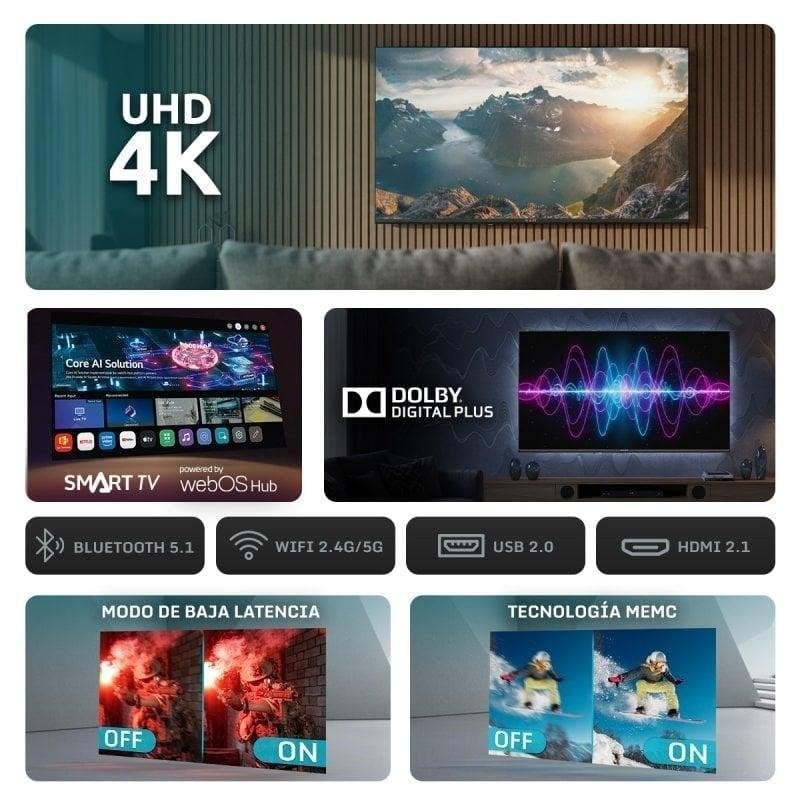 TV Nilait LED 43UD7004SWOS 43" 4K UltraHD 60Hz Smart TV WebOS HDR10 Dolby Audio
