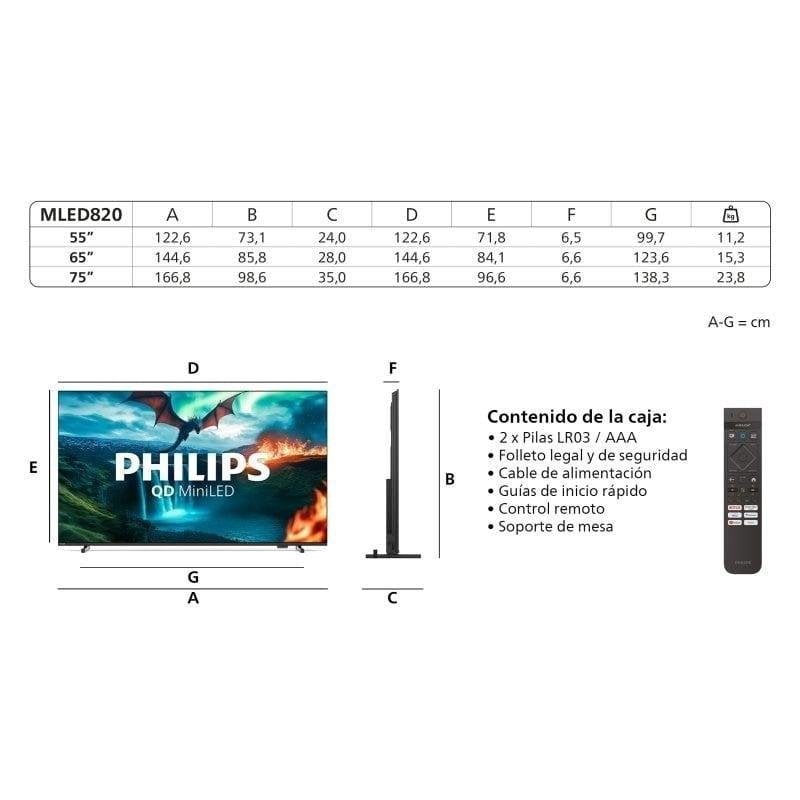 TV Philips QD MiniLED 55MLED820 55" 4K UltraHD Smart TV Titan OS HDR10 Dolby Atmos