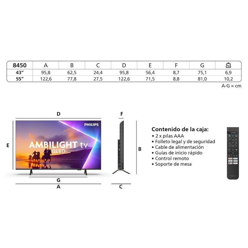 TV Philips QLED 55PUS8450 55" 4K UltraHD 60Hz Smart TV Titan OS HDR10+ Ambilight Dolby Atmos