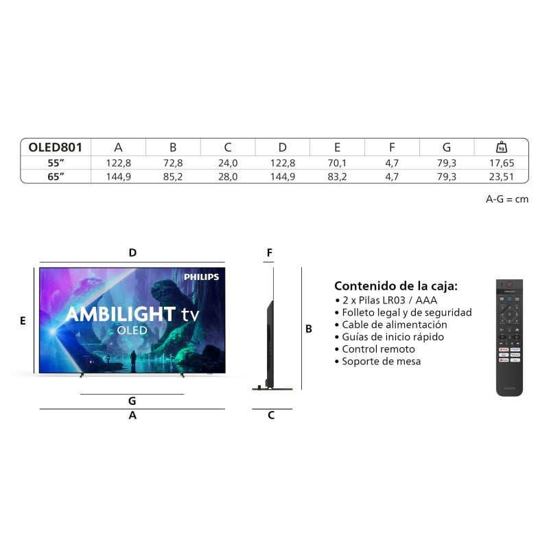 TV Philips OLED 65OLED801 65" 4K UltraHD 120Hz Smart TV Titan OS HDR10+ Dolby Atmos