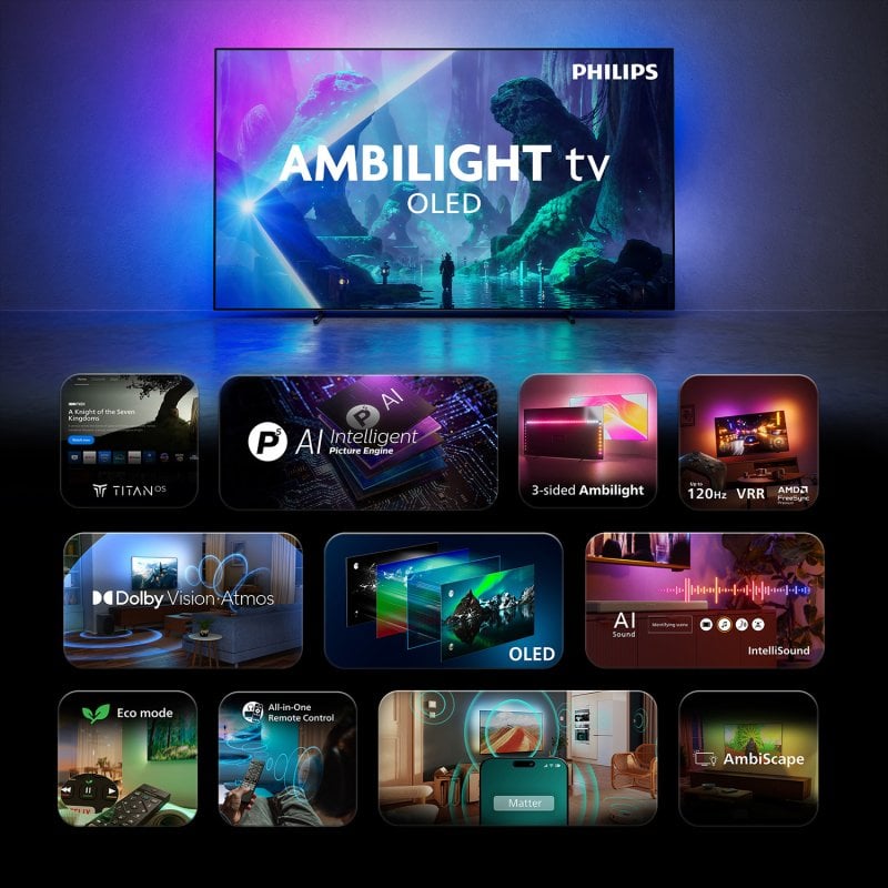 TV Philips OLED 65OLED801 65" 4K UltraHD 120Hz Smart TV Titan OS HDR10+ Dolby Atmos
