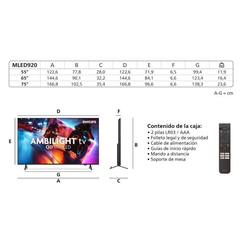 TV Philips QD MiniLED 65MLED920 65" 4K UltraHD 144Hz Smart TV Titan OS Dolby Vision Atmos