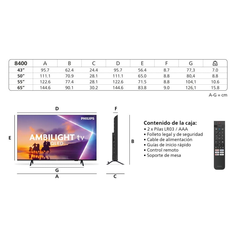 TV Philips QLED 43" 4K Ambilight Titan OS Dolby Atmos Smart TV