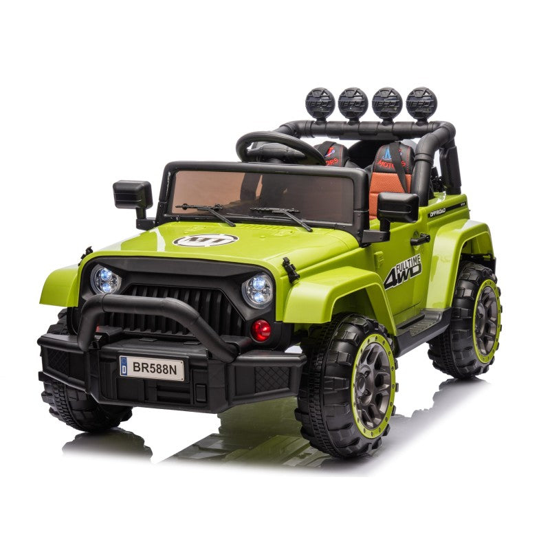 Auto Elettrica Macchina per Bambini Fuoristrada Off-Road con Sedile in Pelle e Telecomando 12V Full Optional - Verde Militare