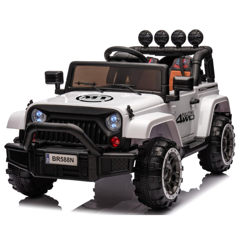 Auto Elettrica Macchina per Bambini Fuoristrada Off-Road con Sedile in Pelle e Telecomando 12V Full Optional - Bianco