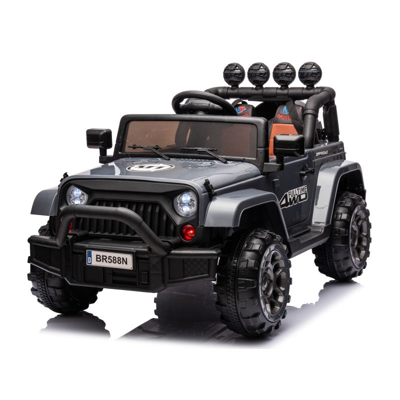 Auto Elettrica Macchina per Bambini Fuoristrada Off-Road con Sedile in Pelle e Telecomando 12V Full Optional - Grigio