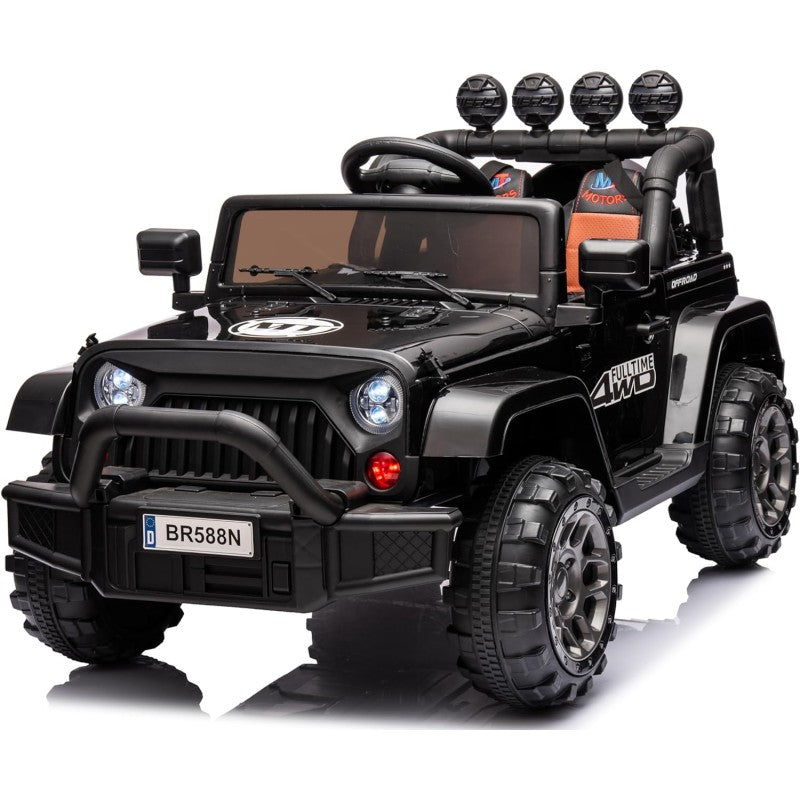 Auto Elettrica Macchina per Bambini Fuoristrada Off-Road con Sedile in Pelle e Telecomando 12V Full Optional - Nero