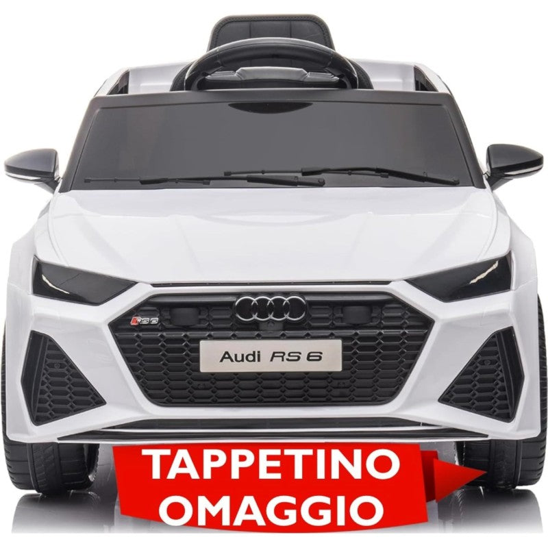 Auto Elettrica Macchina per Bambini 12V Audi RS 6 con Sedile Pelle e Telecomando – Variante Bianco