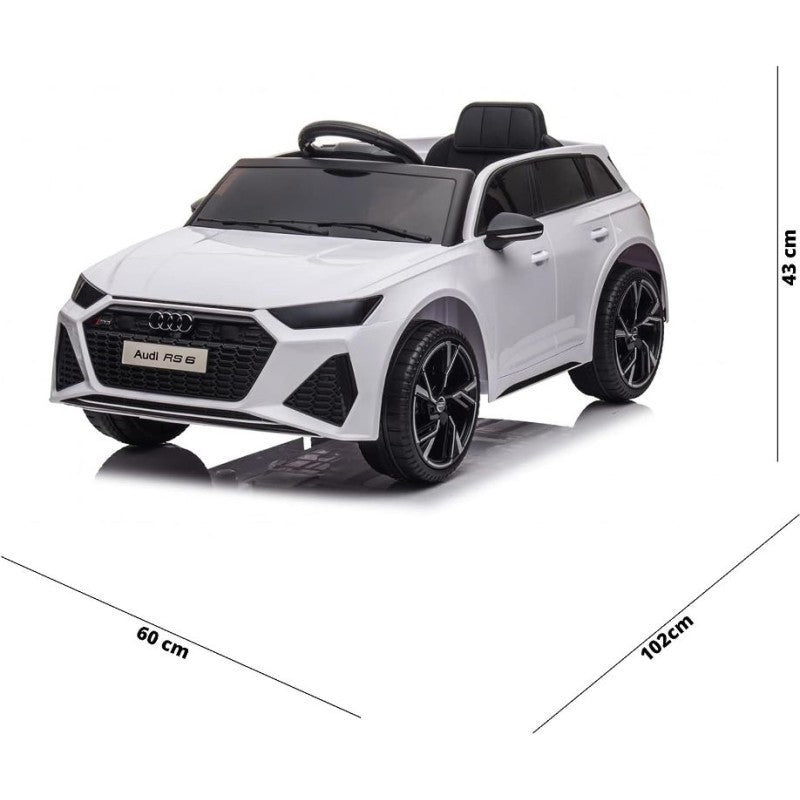 Auto Elettrica Macchina per Bambini 12V Audi RS 6 con Sedile Pelle e Telecomando – Variante Bianco
