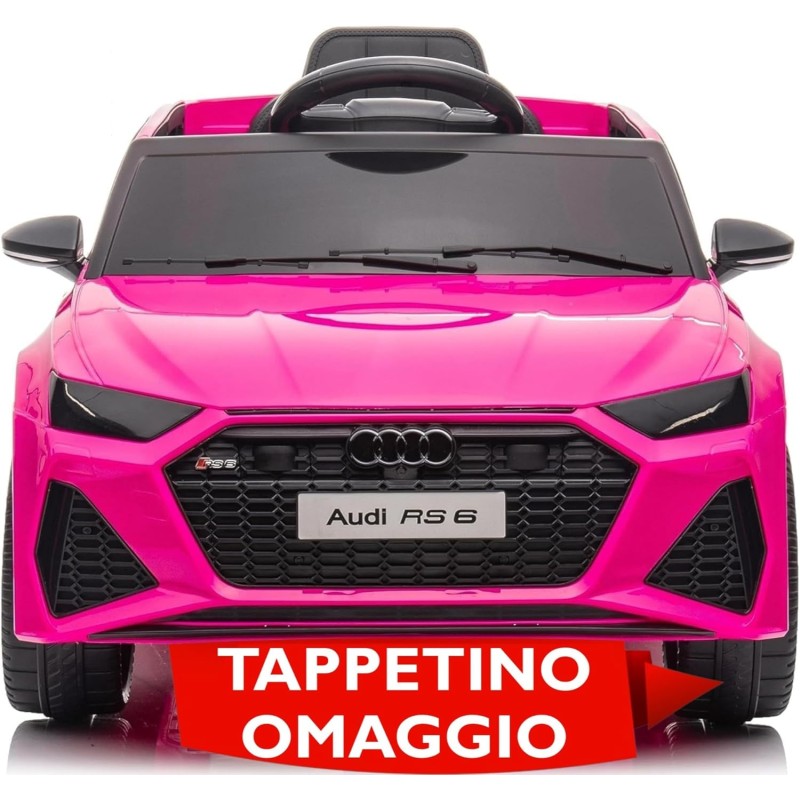 Auto Elettrica Macchina per Bambini 12V Audi RS 6 con Sedile Pelle e Telecomando - Rosa