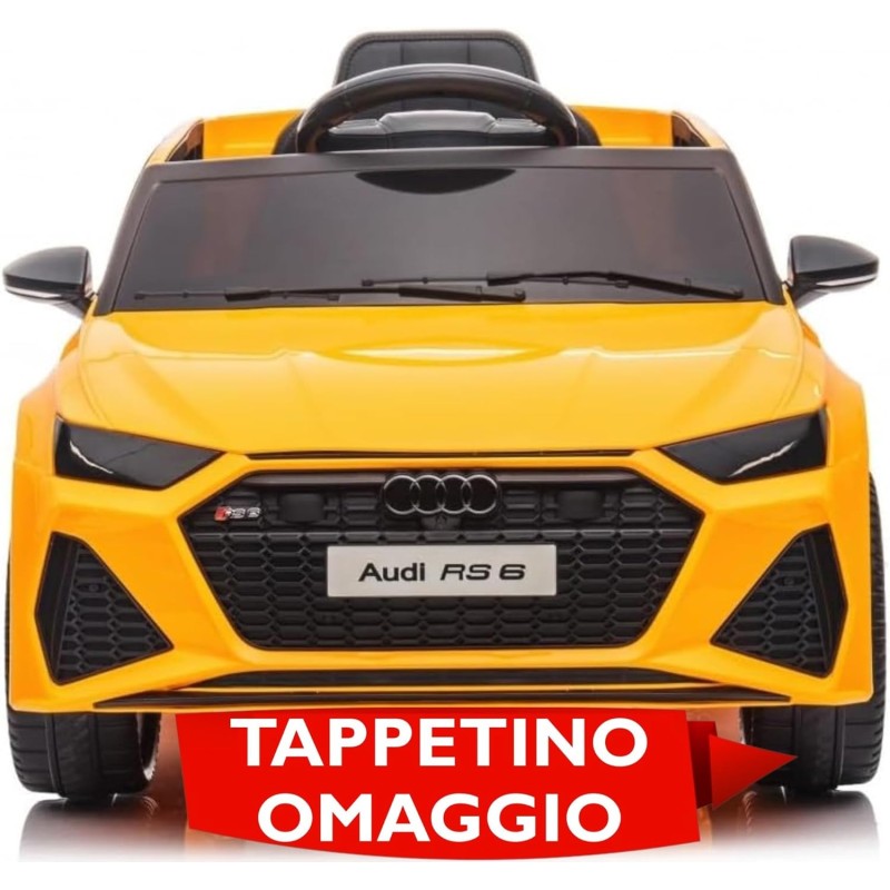 Auto Elettrica Macchina per Bambini 12V Audi RS 6 con Sedile Pelle e Telecomando - Giallo