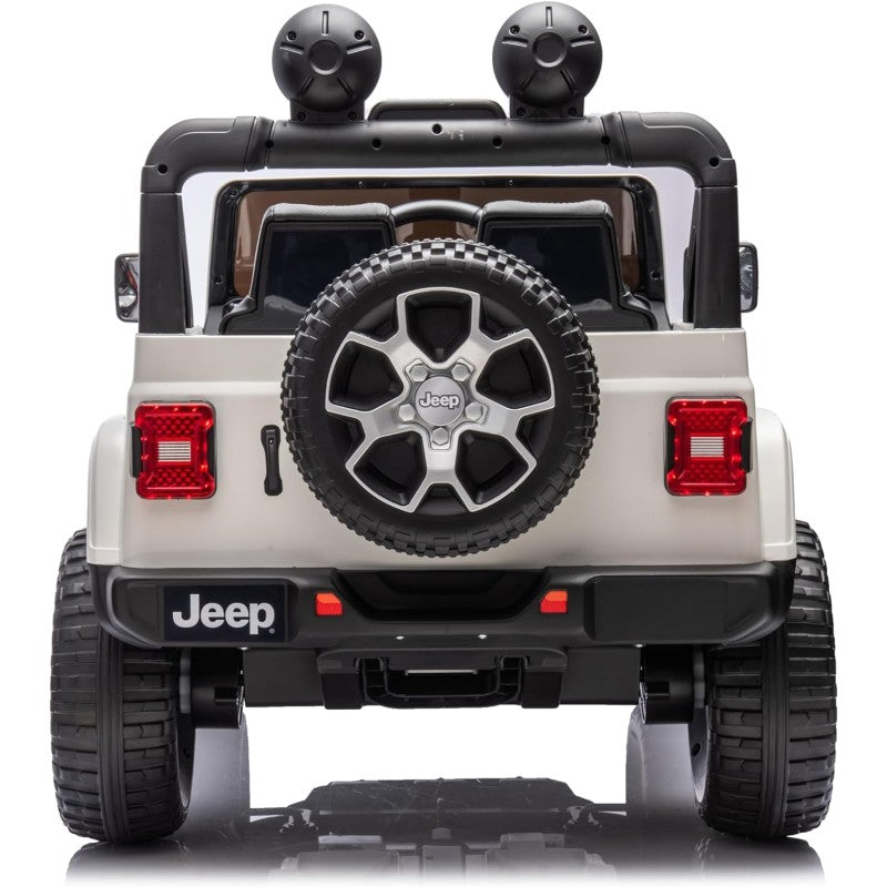 Auto Elettrica Macchina per Bambini 2 Posti Jeep Wrangler Rubicon 12V Fuoristrada con Ruote in Gomma Sedile in Pelle Telecomando – Variante Bianco