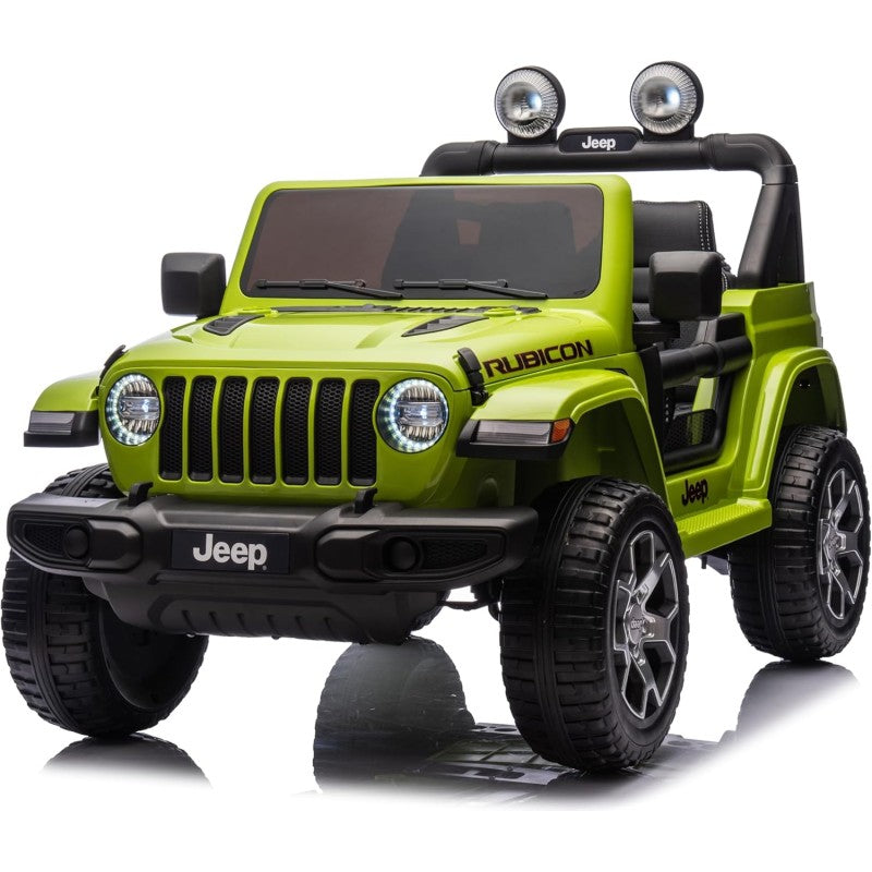 Auto Elettrica Macchina per Bambini 2 Posti Jeep Wrangler Rubicon 12V Fuoristrada con Ruote in Gomma Sedile in Pelle Telecomando – Variante Verde Militare