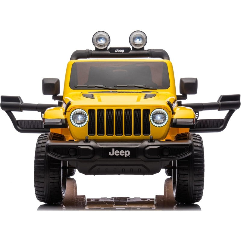 Auto Elettrica Macchina per Bambini 2 Posti Jeep Wrangler Rubicon 12V Fuoristrada con Ruote in Gomma Sedile in Pelle Telecomando – Variante Giallo