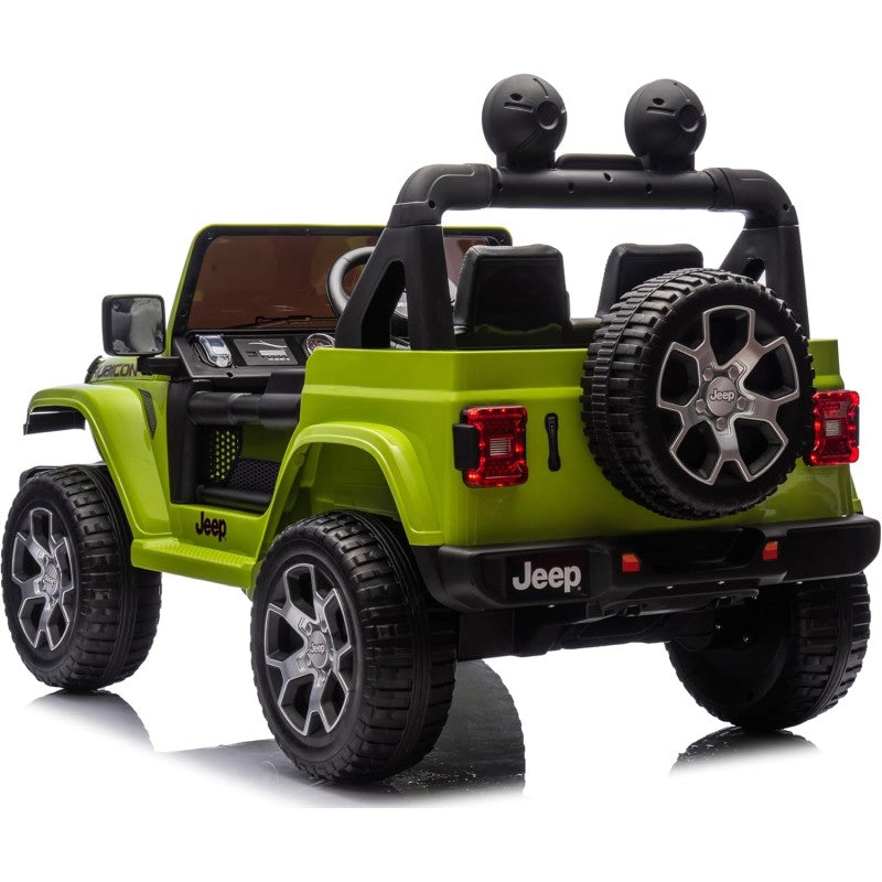 Auto Elettrica Macchina per Bambini 2 Posti Jeep Wrangler Rubicon 12V Fuoristrada con Ruote in Gomma Sedile in Pelle Telecomando – Variante Verde Militare