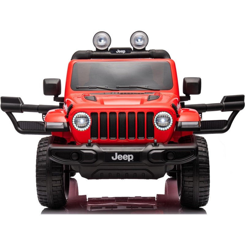 Auto Elettrica Macchina per Bambini 2 Posti Jeep Wrangler Rubicon 12V Fuoristrada con Ruote in Gomma Sedile in Pelle Telecomando – Variante Rosso