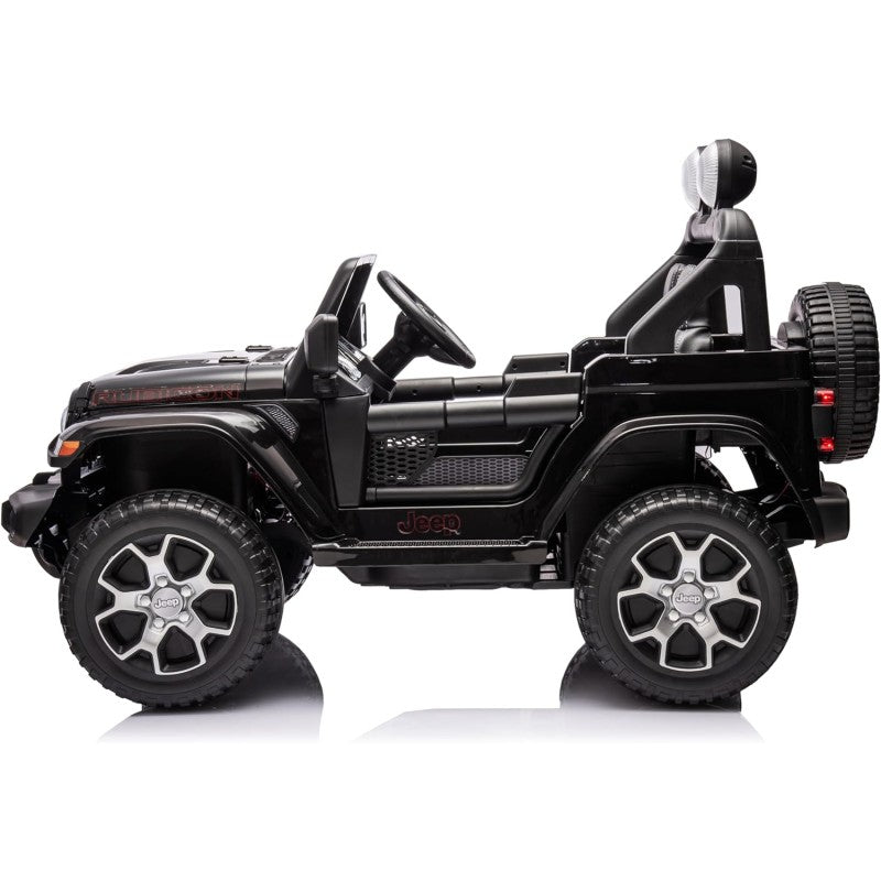Auto Elettrica Macchina per Bambini 2 Posti Jeep Wrangler Rubicon 12V Fuoristrada con Ruote in Gomma Sedile in Pelle Telecomando – Variante Nero