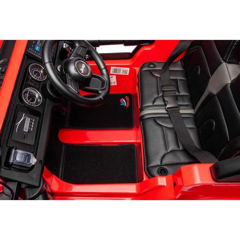 Auto Elettrica Macchina per Bambini 2 Posti Jeep Wrangler Rubicon 12V Fuoristrada con Ruote in Gomma Sedile in Pelle Telecomando – Variante Rosso