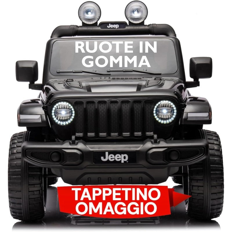 Auto Elettrica Macchina per Bambini 2 Posti Jeep Wrangler Rubicon 12V Fuoristrada con Ruote in Gomma Sedile in Pelle Telecomando - Nero