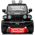 Auto Elettrica Macchina per Bambini 2 Posti Jeep Wrangler Rubicon 12V Fuoristrada con Ruote in Gomma Sedile in Pelle Telecomando – Variante Nero