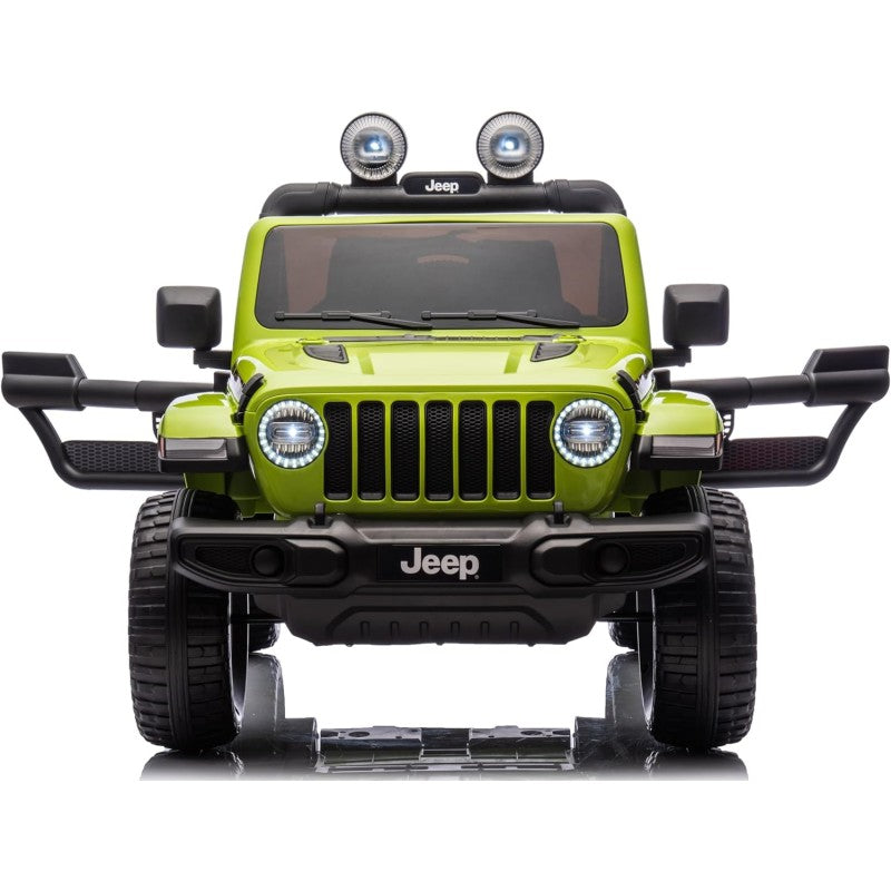 Auto Elettrica Macchina per Bambini 2 Posti Jeep Wrangler Rubicon 12V Fuoristrada con Ruote in Gomma Sedile in Pelle Telecomando – Variante Verde Militare