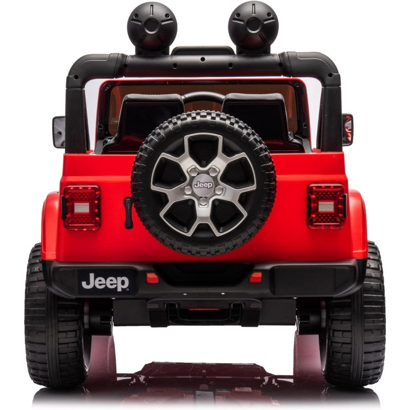 Auto Elettrica Macchina per Bambini 2 Posti Jeep Wrangler Rubicon 12V Fuoristrada con Ruote in Gomma Sedile in Pelle Telecomando – Variante Rosso
