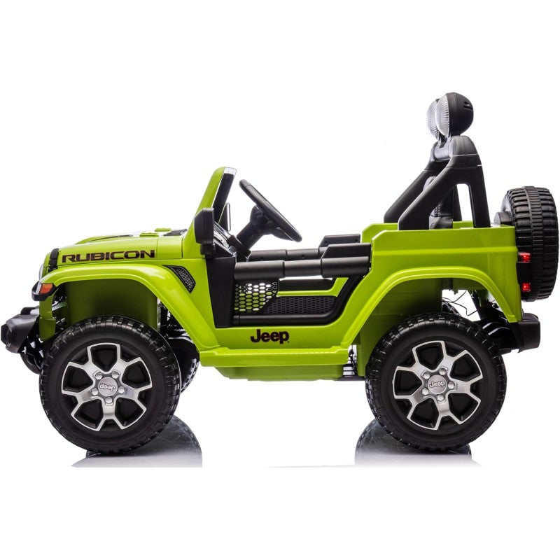 Auto Elettrica Macchina per Bambini 2 Posti Jeep Wrangler Rubicon 12V Fuoristrada con Ruote in Gomma Sedile in Pelle Telecomando – Variante Verde Militare