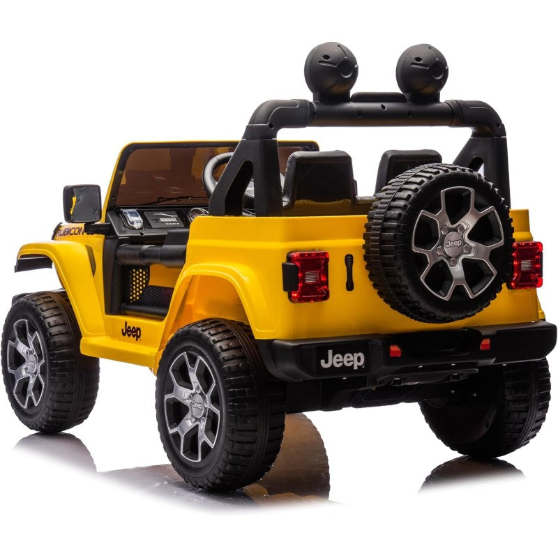 Auto Elettrica Macchina per Bambini 2 Posti Jeep Wrangler Rubicon 12V Fuoristrada con Ruote in Gomma Sedile in Pelle Telecomando – Variante Giallo
