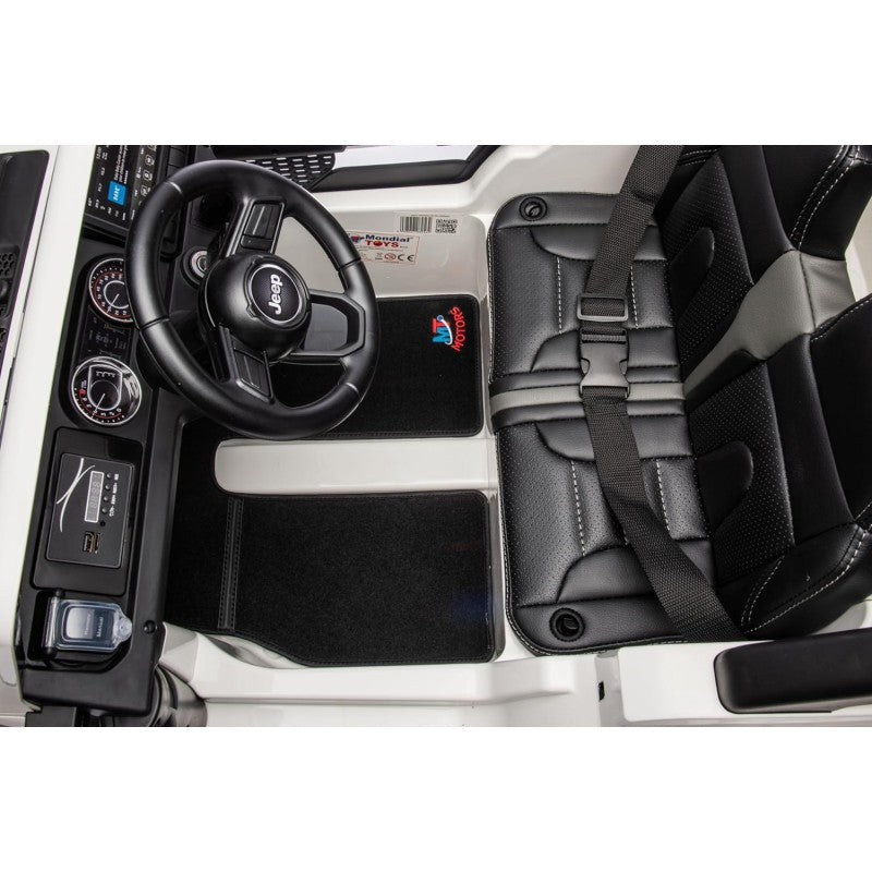Auto Elettrica Macchina per Bambini 2 Posti Jeep Wrangler Rubicon 12V Fuoristrada con Ruote in Gomma Sedile in Pelle Telecomando – Variante Bianco