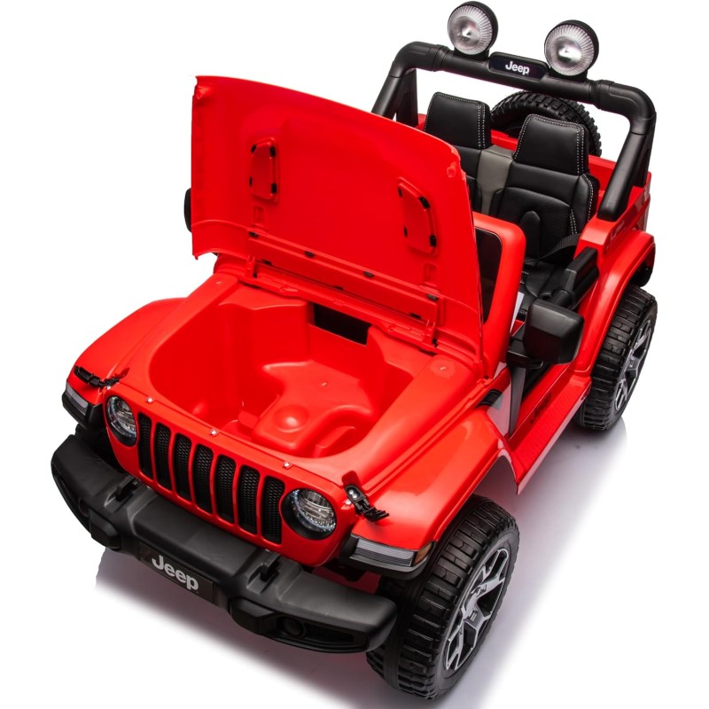 Auto Elettrica Macchina per Bambini 2 Posti Jeep Wrangler Rubicon 12V Fuoristrada con Ruote in Gomma Sedile in Pelle Telecomando – Variante Rosso