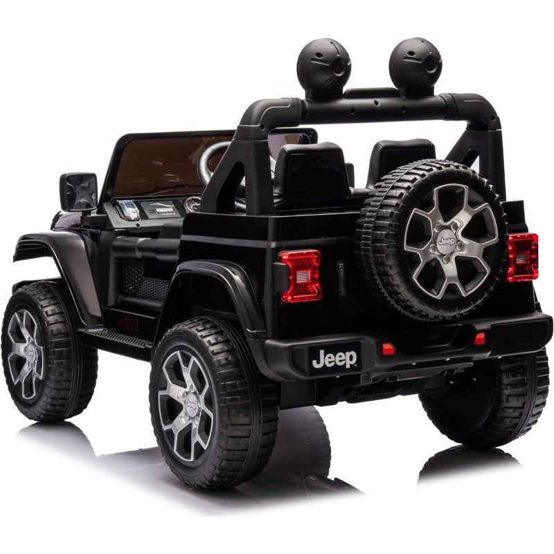 Auto Elettrica Macchina per Bambini 2 Posti Jeep Wrangler Rubicon 12V Fuoristrada con Ruote in Gomma Sedile in Pelle Telecomando – Variante Nero