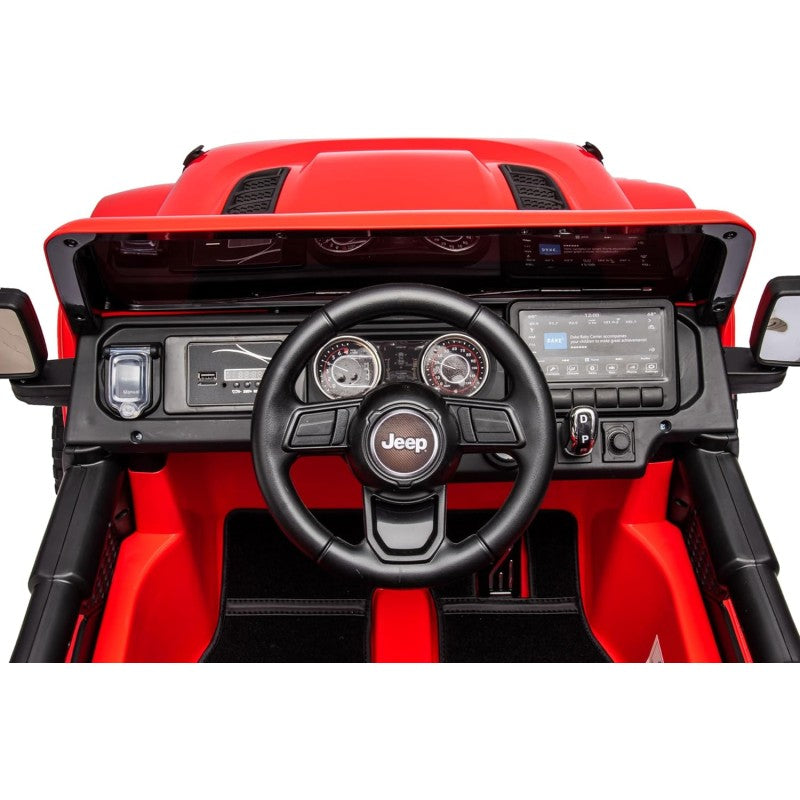 Auto Elettrica Macchina per Bambini 2 Posti Jeep Wrangler Rubicon 12V Fuoristrada con Ruote in Gomma Sedile in Pelle Telecomando – Variante Rosso