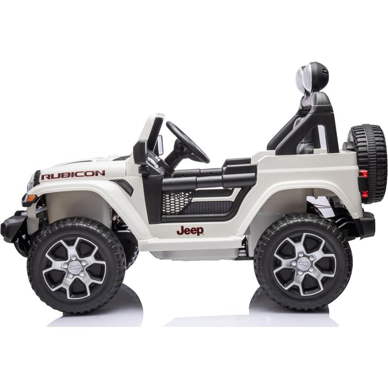 Auto Elettrica Macchina per Bambini 2 Posti Jeep Wrangler Rubicon 12V Fuoristrada con Ruote in Gomma Sedile in Pelle Telecomando – Variante Bianco