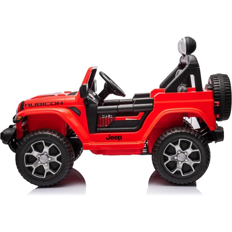 Auto Elettrica Macchina per Bambini 2 Posti Jeep Wrangler Rubicon 12V Fuoristrada con Ruote in Gomma Sedile in Pelle Telecomando – Variante Rosso