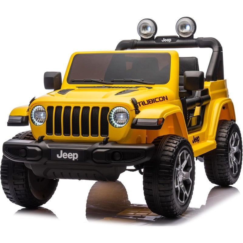 Auto Elettrica Macchina per Bambini 2 Posti Jeep Wrangler Rubicon 12V Fuoristrada con Ruote in Gomma Sedile in Pelle Telecomando – Variante Giallo