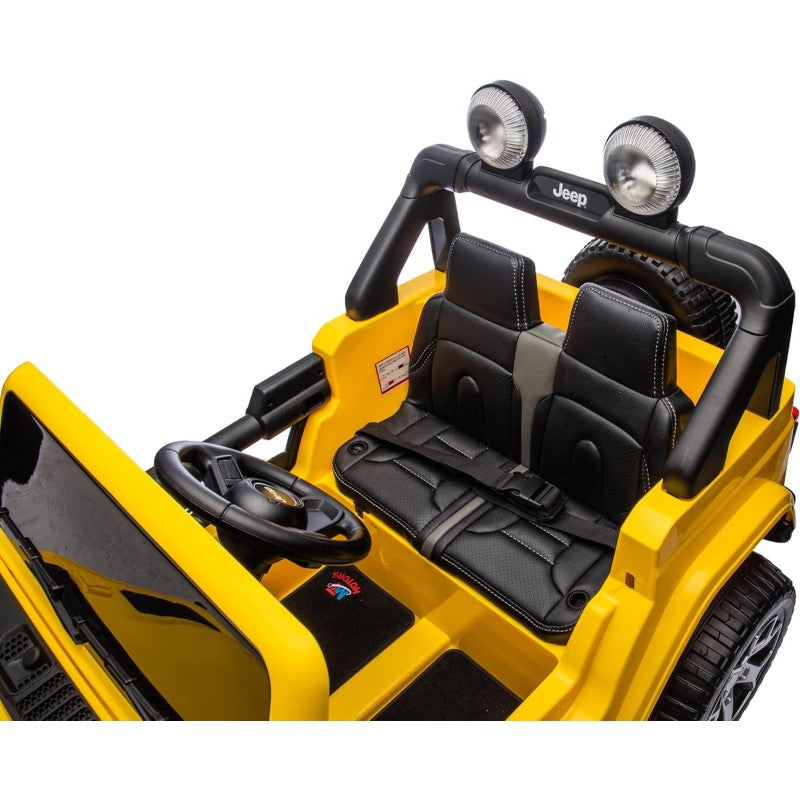 Auto Elettrica Macchina per Bambini 2 Posti Jeep Wrangler Rubicon 12V Fuoristrada con Ruote in Gomma Sedile in Pelle Telecomando – Variante Giallo