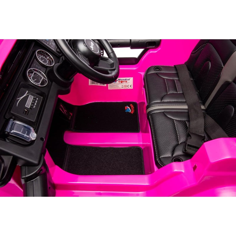 Auto Elettrica Macchina per Bambini 2 Posti Jeep Wrangler Rubicon 12V Fuoristrada con Ruote in Gomma Sedile in Pelle Telecomando – Variante Rosa