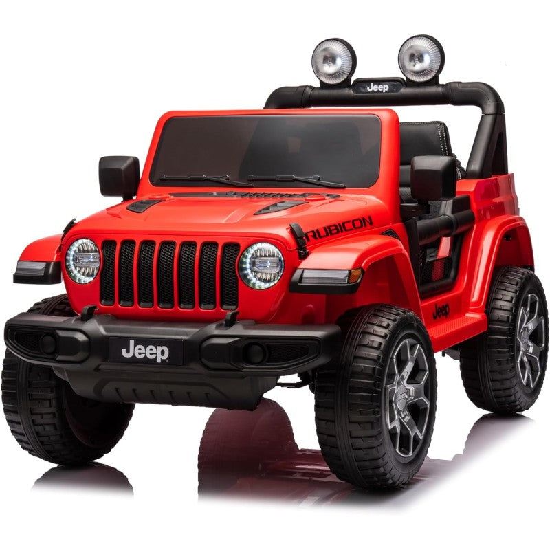 Auto Elettrica Macchina per Bambini 2 Posti Jeep Wrangler Rubicon 12V Fuoristrada con Ruote in Gomma Sedile in Pelle Telecomando – Variante Rosso