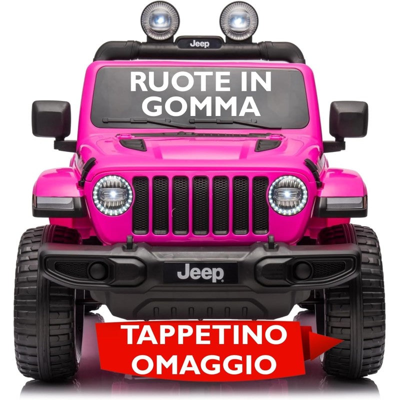 Auto Elettrica Macchina per Bambini 2 Posti Jeep Wrangler Rubicon 12V Fuoristrada con Ruote in Gomma Sedile in Pelle Telecomando - Rosa