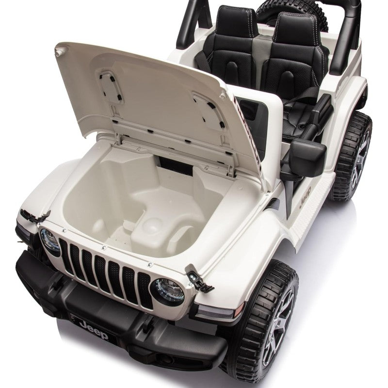 Auto Elettrica Macchina per Bambini 2 Posti Jeep Wrangler Rubicon 12V Fuoristrada con Ruote in Gomma Sedile in Pelle Telecomando – Variante Bianco