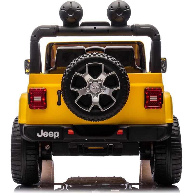 Auto Elettrica Macchina per Bambini 2 Posti Jeep Wrangler Rubicon 12V Fuoristrada con Ruote in Gomma Sedile in Pelle Telecomando – Variante Giallo