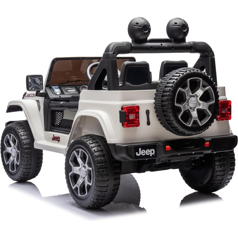 Auto Elettrica Macchina per Bambini 2 Posti Jeep Wrangler Rubicon 12V Fuoristrada con Ruote in Gomma Sedile in Pelle Telecomando – Variante Bianco