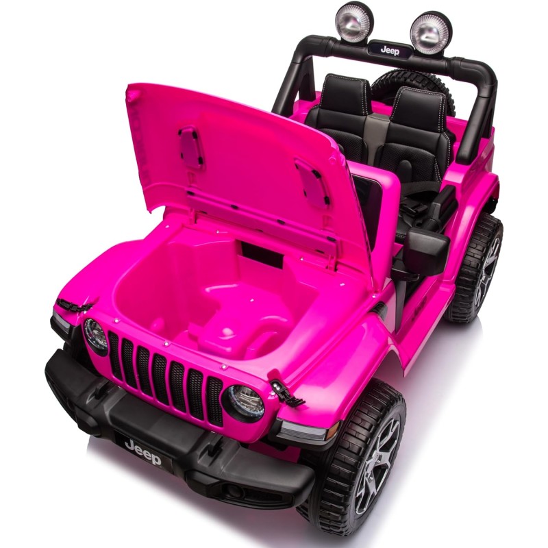 Auto Elettrica Macchina per Bambini 2 Posti Jeep Wrangler Rubicon 12V Fuoristrada con Ruote in Gomma Sedile in Pelle Telecomando – Variante Rosa