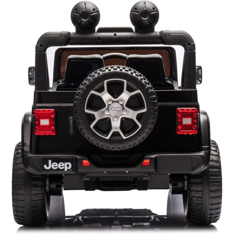 Auto Elettrica Macchina per Bambini 2 Posti Jeep Wrangler Rubicon 12V Fuoristrada con Ruote in Gomma Sedile in Pelle Telecomando – Variante Nero