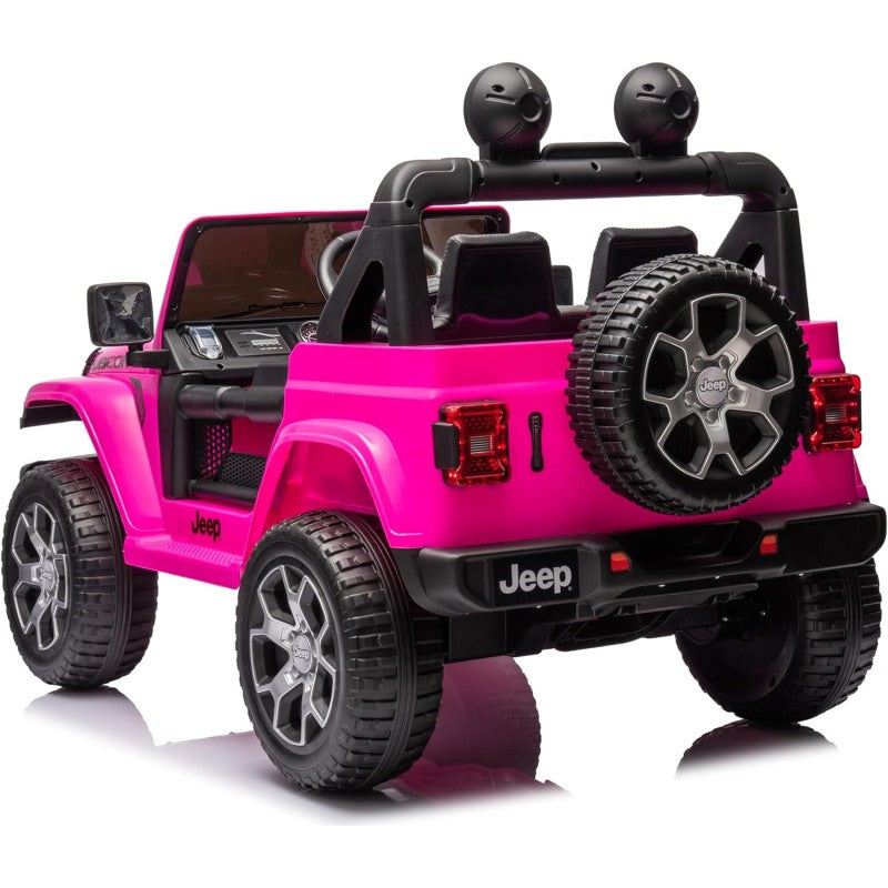 Auto Elettrica Macchina per Bambini 2 Posti Jeep Wrangler Rubicon 12V Fuoristrada con Ruote in Gomma Sedile in Pelle Telecomando – Variante Rosa