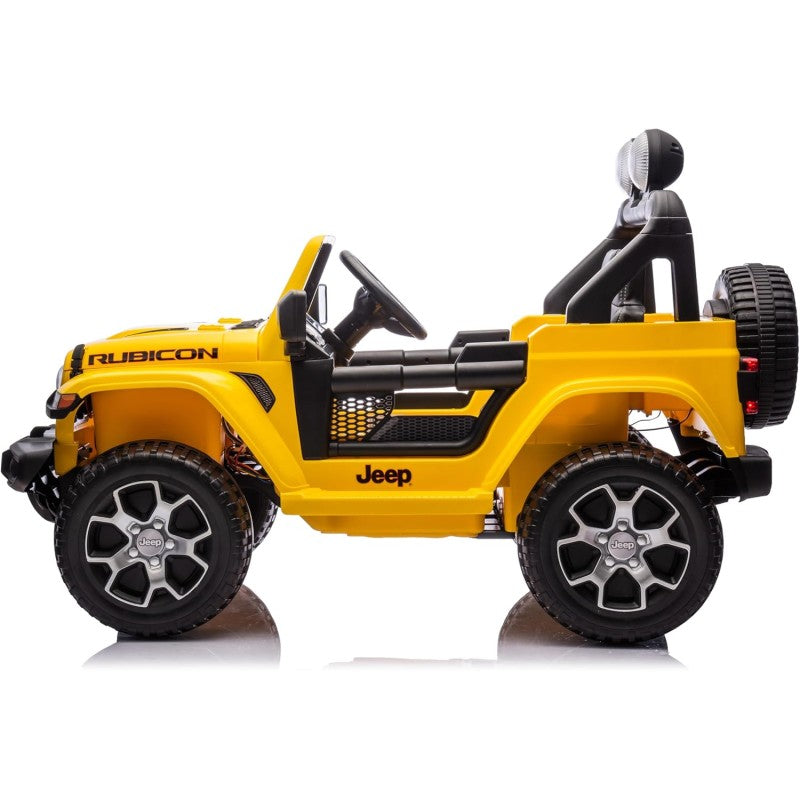 Auto Elettrica Macchina per Bambini 2 Posti Jeep Wrangler Rubicon 12V Fuoristrada con Ruote in Gomma Sedile in Pelle Telecomando – Variante Giallo